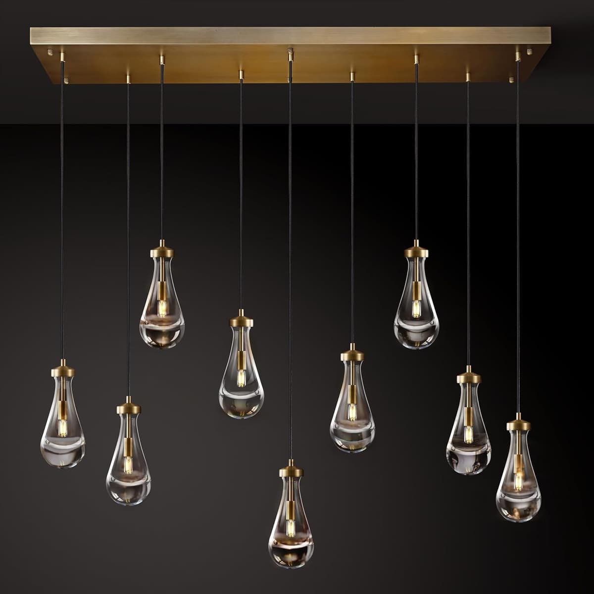 Joyunleo Araña de 9 Luces Tipo Gota de Lluvia para Comedor Dorada, Lámpara Colgante de Latón sobre Mesa, Iluminación Ajustable con Cuerda para Isla de Cocina, Teardrop para Sala de Estar raindrop 9 light