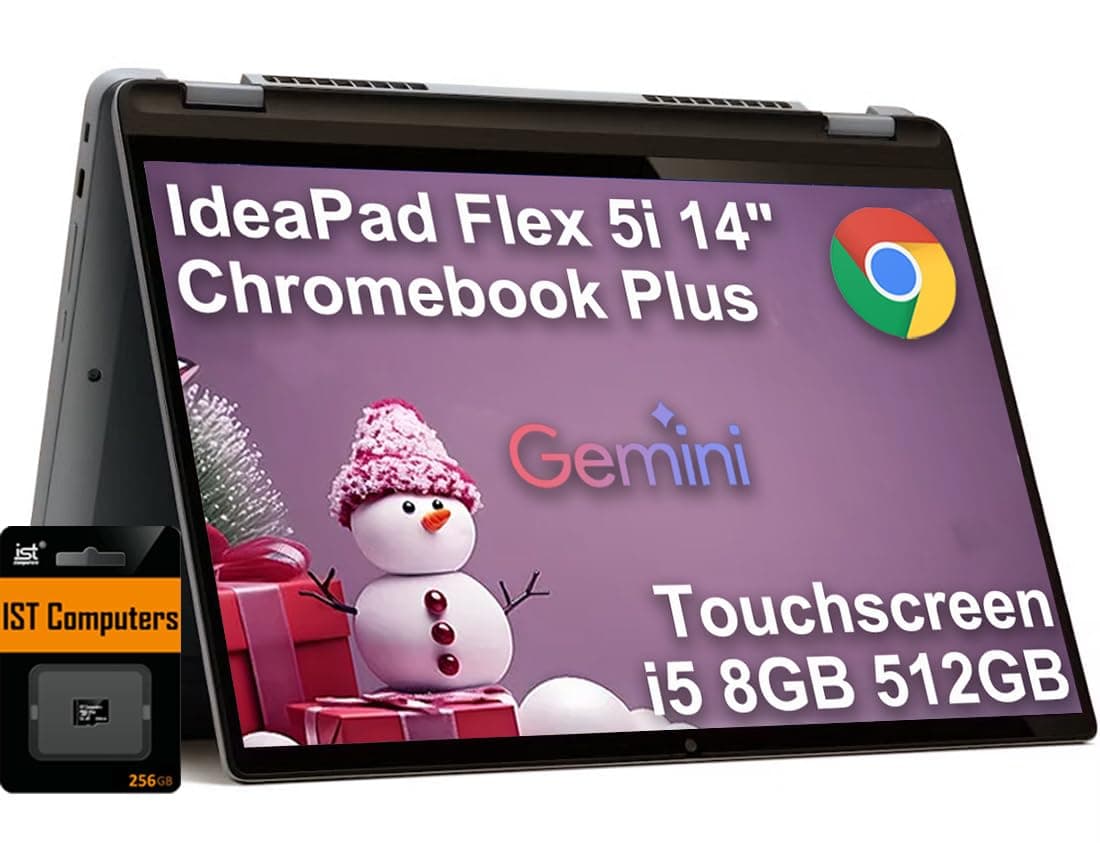 ist computers Lenovo IdeaPad Flex 5i Chromebook plus 2 en 1 (Pantalla táctil FHD+ de 14", Intel i5-1334U de 10 núcleos, 8 GB RAM, Almacenamiento 512 GB (256 GB SSD + 256 GB tarjeta SD)), Negocios, Hogar, Estudiantes, Cámara web, Teclado retroiluminado, Chrome OS