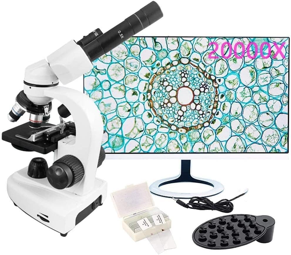 Generic Microscopio Binocular 40X-20000X con Iluminación LED, Cabezal 45° Rotatorio, Filtros y Soporte para Teléfono FVDCHDADZ