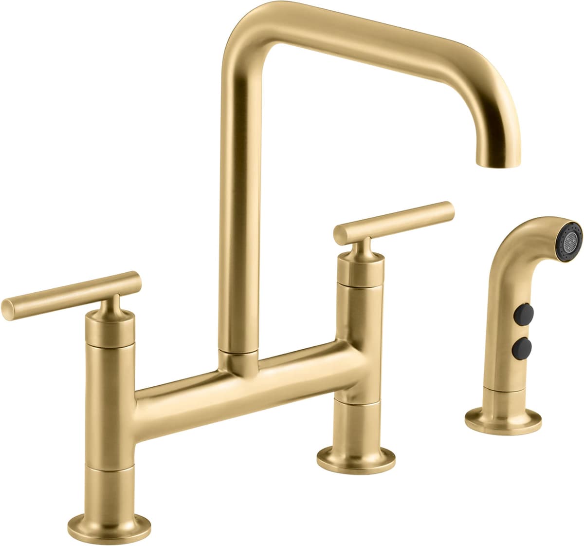 KOHLER Purist Grifo puente de montaje en cubierta para cocina, 8-3/8" de alcance, con rociador lateral a juego 7548-4-2MB