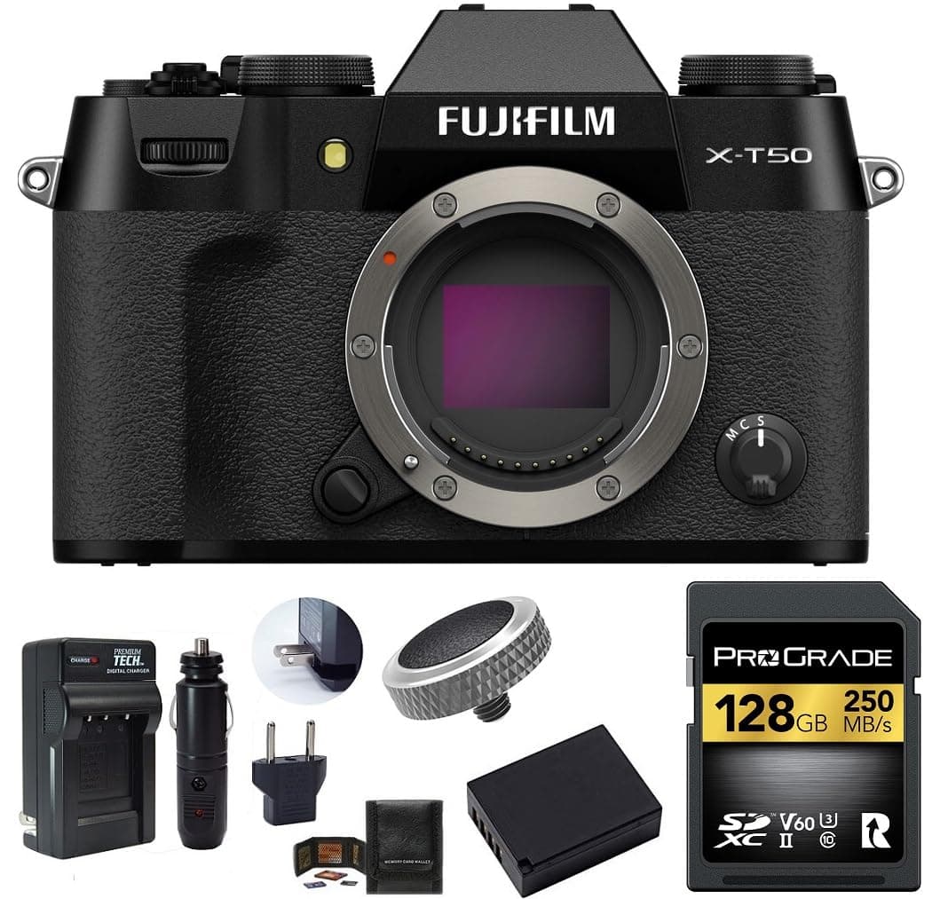 FUJIFILM X-T50 Cuerpo Mirrorless + Kit de 6 accesorios (128GB UHS-II, Batería extra, etc.) - Negro FJX-T50-BODY-6PCS