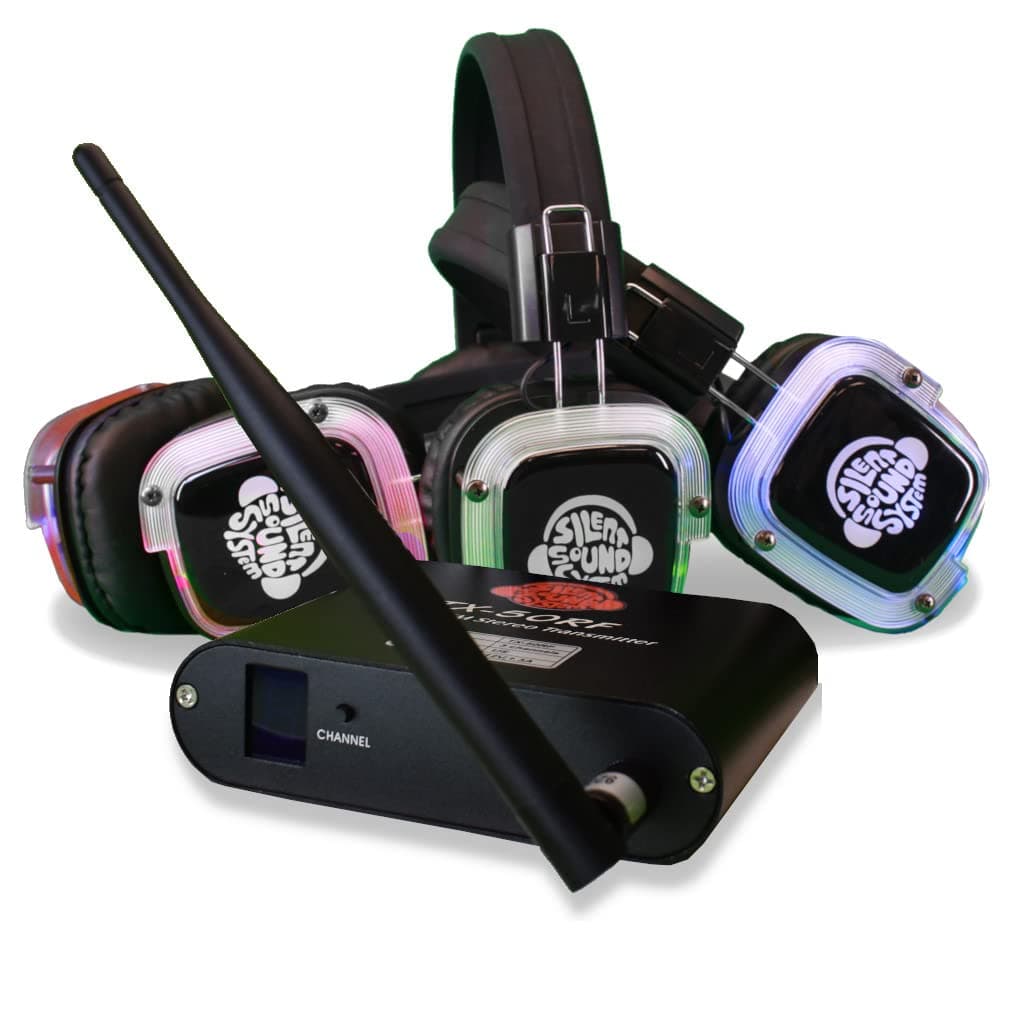Silent Sound System Paquete Silent Disco 100 Auriculares RF LED + 1 Transmisor SSS-001-parent