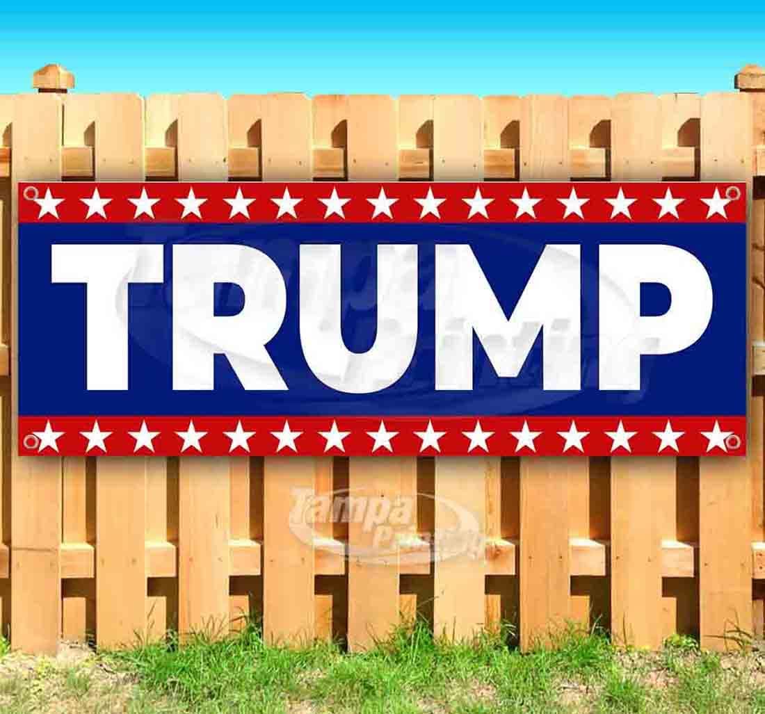 TampaPrinting Trump Banner vinilo 13 oz resistente con ojales metálicos 120x240 Trump StarBorder -12