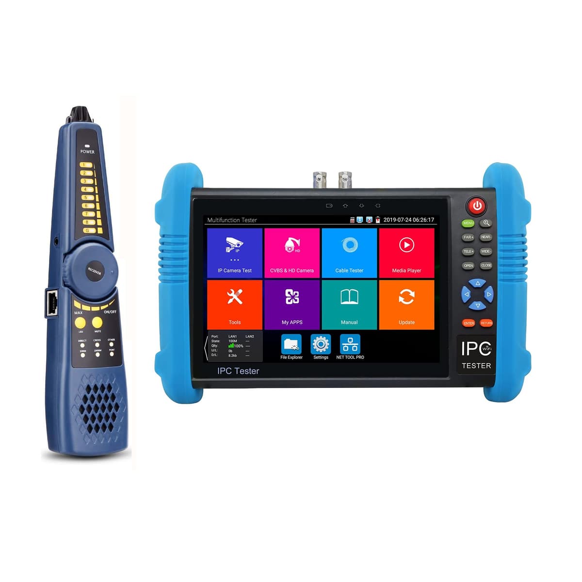 EVERSECU Probador CCTV 5 en 1 con Pantalla Táctil de 7 pulgadas y Localizador de Cables, Compatible con Cámaras IP hasta 4K y AHD/TVI/CVI/CVBS de 8.0 Megapíxeles, con Teclado/Descubrimiento IP/Salida POE/APP IPC-9800CADH Plus