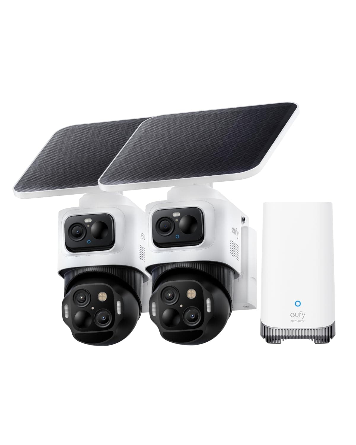 eufy Security eufyCam S4 Kit de 2 Cámaras, Cámara Solar 4K Inalámbrica para Exteriores, Cámara Bullet-PTZ de Triple Lente, Vista 360°, Seguimiento Cruzado entre Cámaras, Reconocimiento por IA, Zoom 8X, Visión Nocturna a Color, Sin Cuota Mensual, Almacenamiento Local T8172