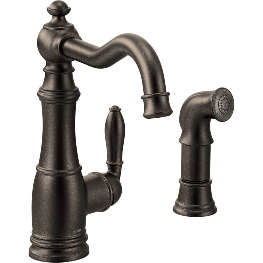 Moen Weymouth S72101ORB Grifo de Cocina de Un Solo Mango con Rociador Lateral, Oil Rubbed Bronze