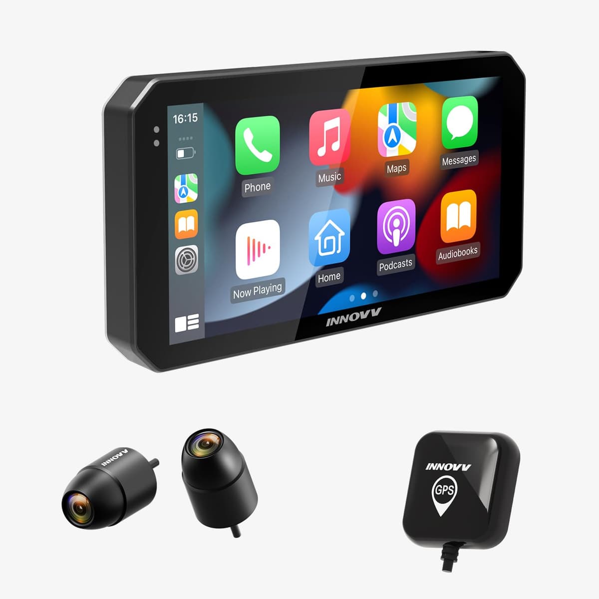 INNOVV N2 Cámara para Motocicleta con CarPlay, Pantalla Táctil 6", Compatible con Android Auto y iOS, Cámara Delantera 2K + Trasera 2K con Navegación GPS, Modo Estacionamiento, Música, Wi-Fi 5.8G, IP67 Resistente al Agua, Conexión por App