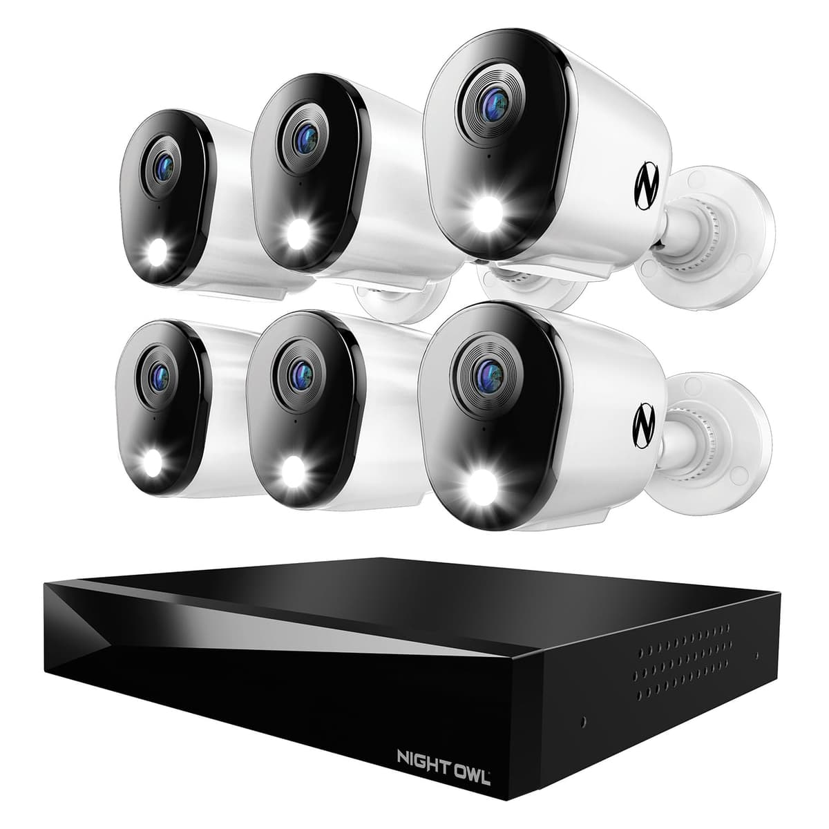 Night Owl DVR de 12 canales con audio bidireccional para hogar, sistema de cámaras de seguridad con (6) cámaras alámbricas disuasorias 4K HD interior/exterior y disco duro de 2TB (ampliable hasta 4 cámaras Wi-Fi) (6 cámaras) FTD8-82-6L