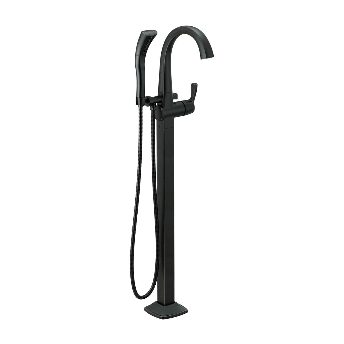 Delta DT4777RBFL Stryke Floor Mounted Tub Filler con Desviador Integrado y Ducha de Mano - Venetian Bronze (Solo Trim)