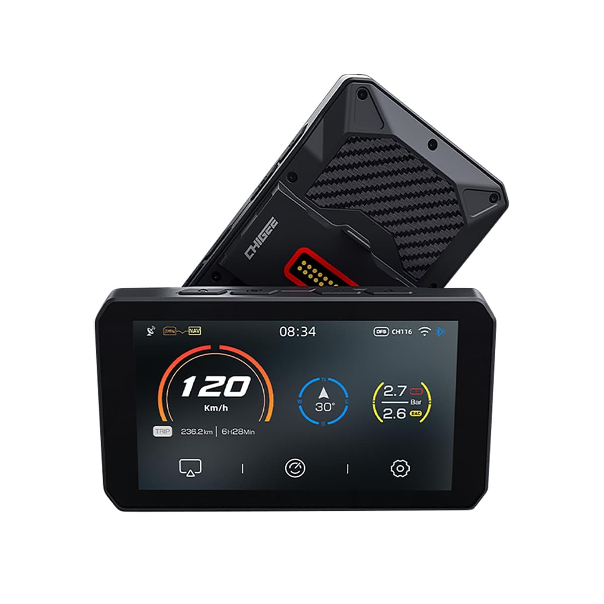 CHIGEE AIO-5 Play para motocicletas BMW, interfaz de 3 pines, pantalla inteligente plug-and-play con Apple CarPlay y Android Auto, modo 60 FPS, impermeable IP68, GPS integrado, alarma antirrobo, lectura de datos AIO-5 PLAY For BMW