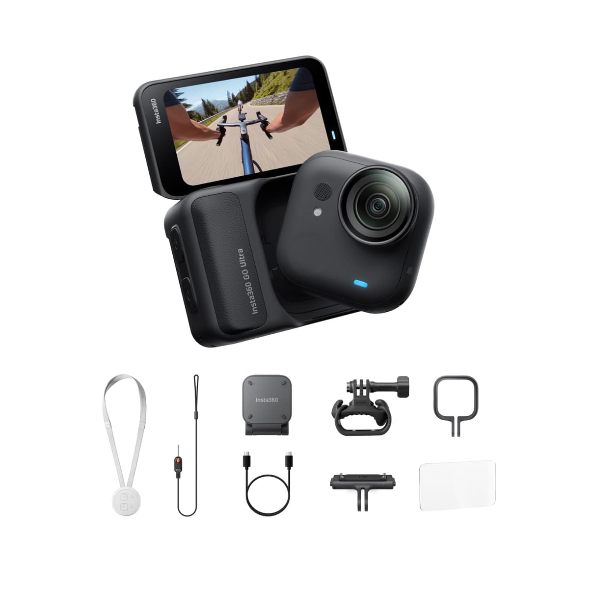 Insta360 GO Ultra Paquete para Ciclismo - Cámara Vlogging 4K Pequeña, Manos Libres, Cámara POV, Sensor 1/1.28", Liviana 53 g, Campo de Visión 156°, 200 Min de Batería, Cámara de Acción Magnética Usable para Deportes y Vlogs CINSABEA