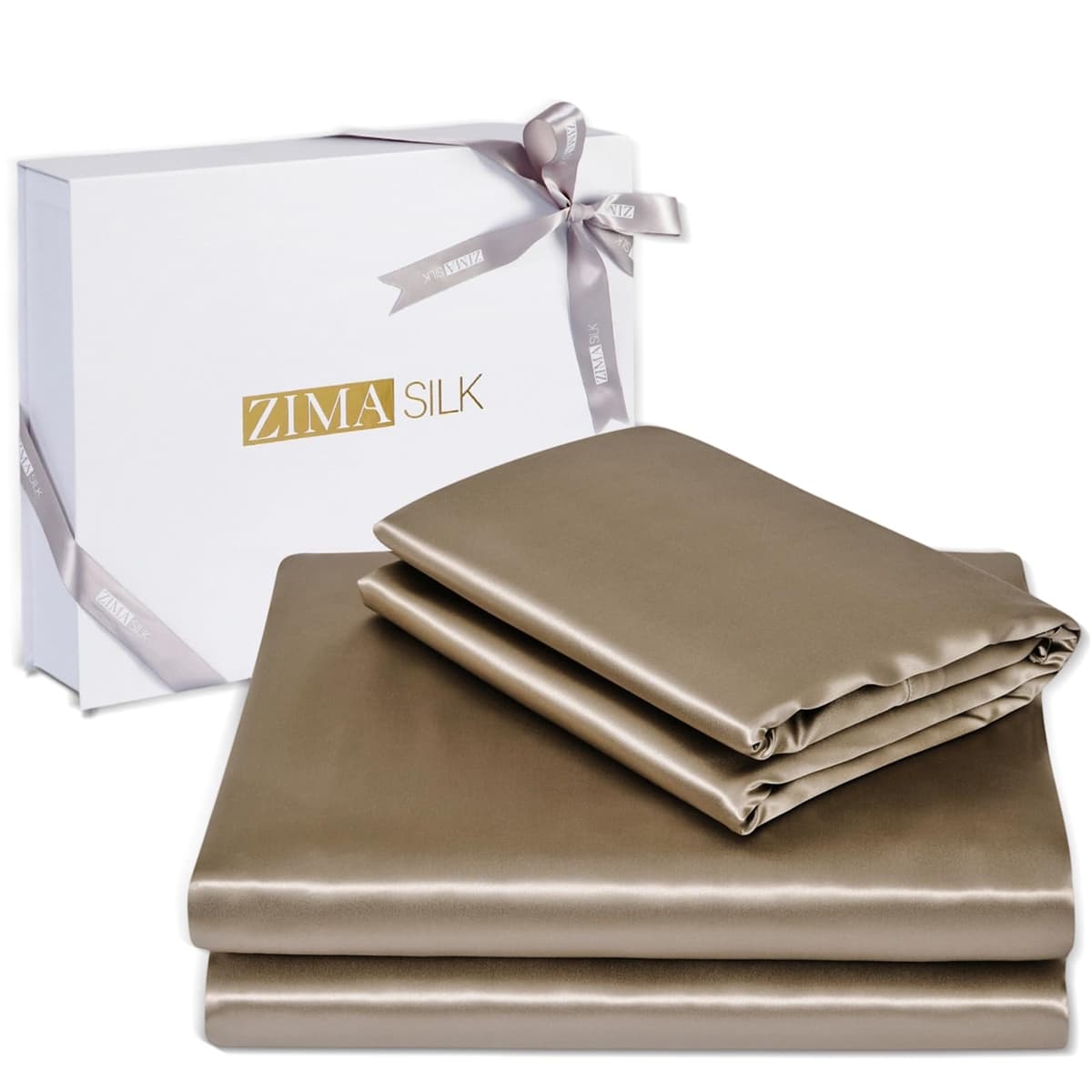 ZIMASILK Juego de sábanas de seda Mulberry 100% 19 Momme - Queen 4 piezas (King, Taupe) 4Pc Sheet-19-000026