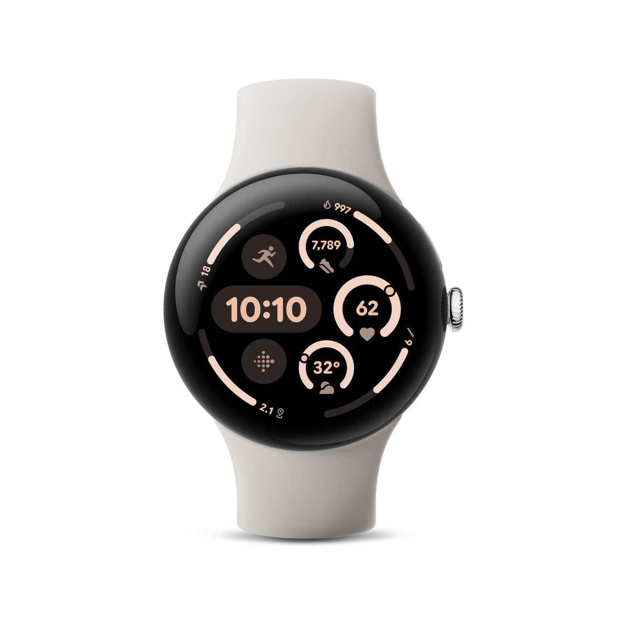Google Pixel Watch 3 (45 mm) Modelo 2024 - Smartwatch Android, Monitoreo de Ritmo Cardíaco, Fitbit Advanced Running, Información de Fitness, Batería de 24 horas - Caja de Aluminio Plateado Pulido - Correa Porcelana - LTE GA05283-US