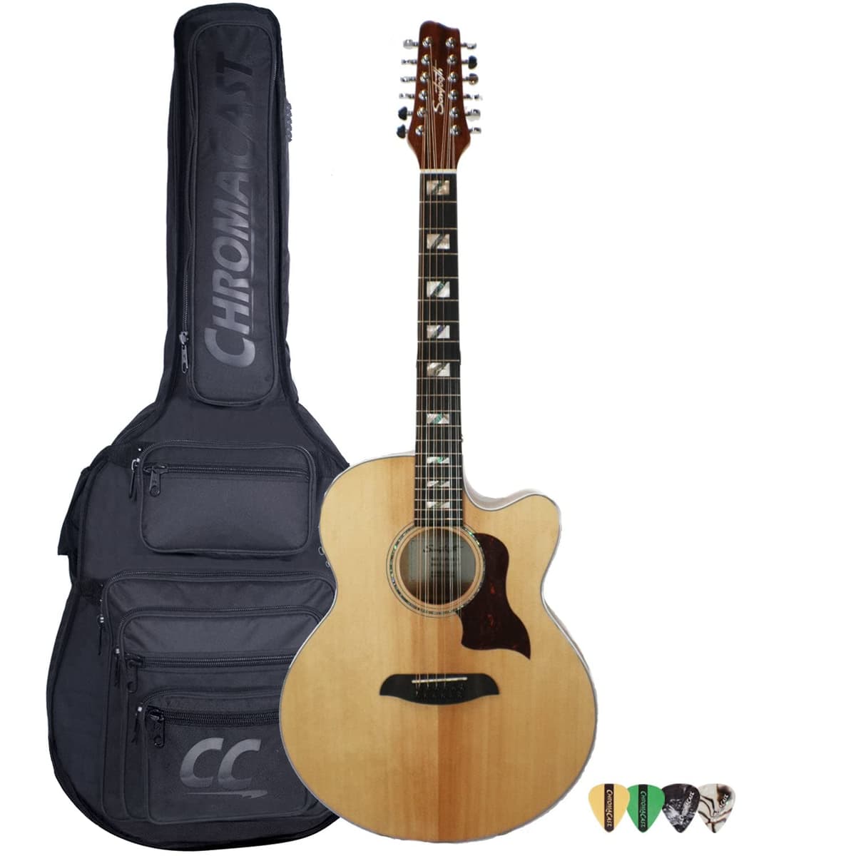 Sawtooth ST-MPL-AEJC-12-KIT-3 Guitarra Acústica-Electrocutaway Jumbo 12 Cuerdas Maple con Funda Acolchada y Picks