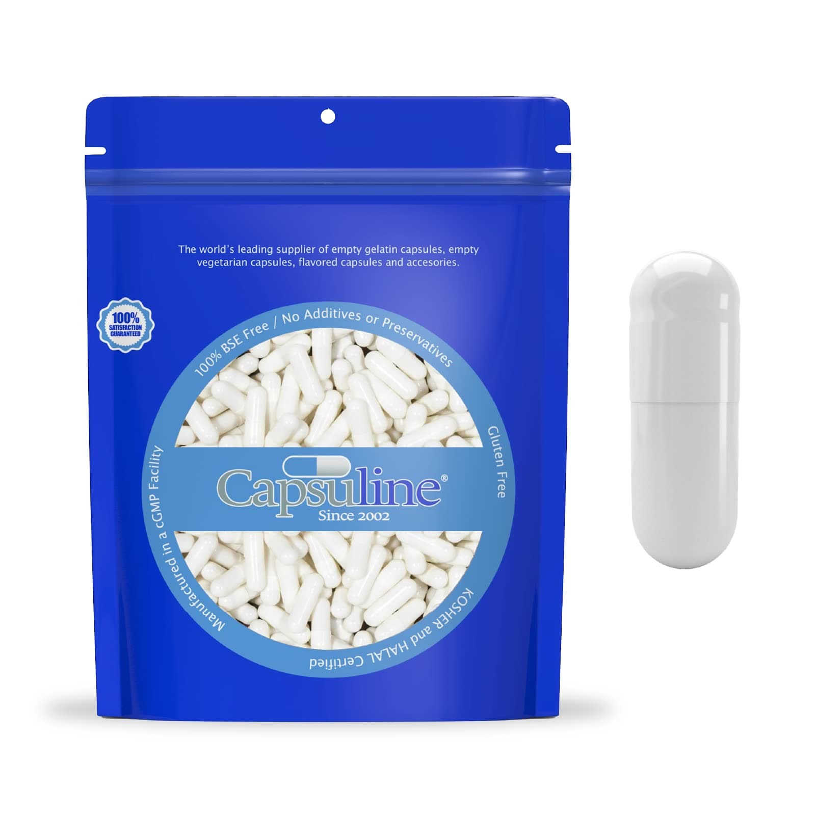 Capsuline Cápsulas Veganas Vacías Tamaño 0 - 50,000 unidades - Cápsulas veggie, Kosher y Halal, Non-GMO (White) K00006-50000