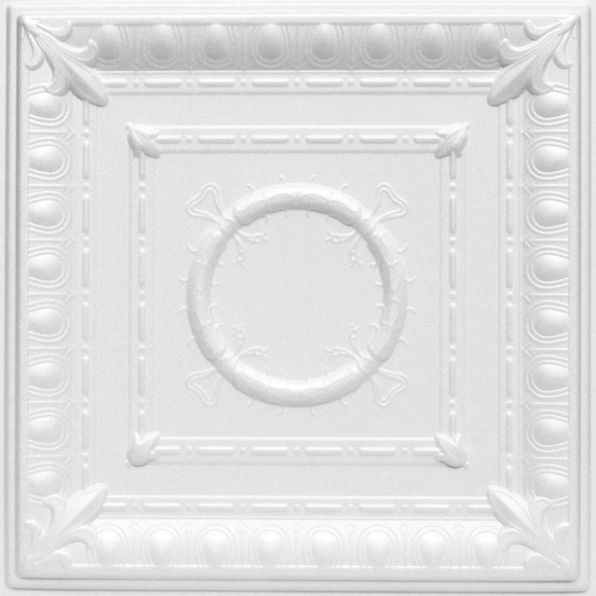 À LA MAISON CEILINGS R47 Romanesque Wreath Foam Glue-up Ceiling Tile, Pack de 144, Ultra Pure White - Satin (Behr) R47upws-144