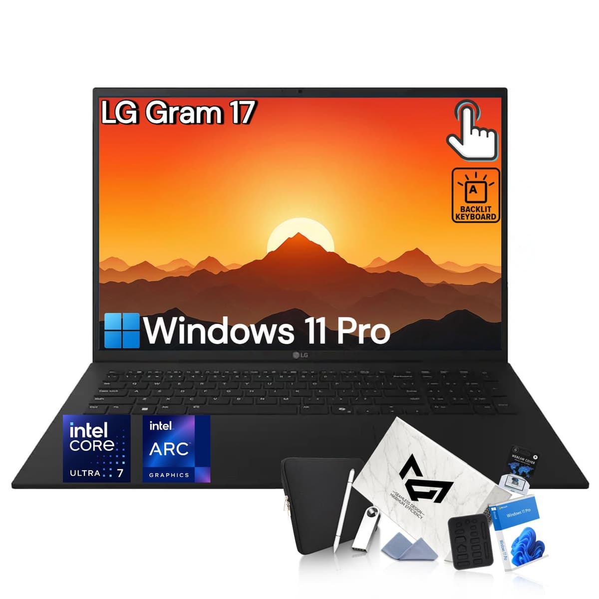 LG Gram 17 con pantalla táctil - Pantalla táctil WQXGA de 17.3", Intel Ultra 7 258V, Intel Arc Graphics, Windows 11 Pro con Copilot+ IA para estudiantes y negocios | 32 GB RAM + 2 TB SSD LG Gram 17 Laptop