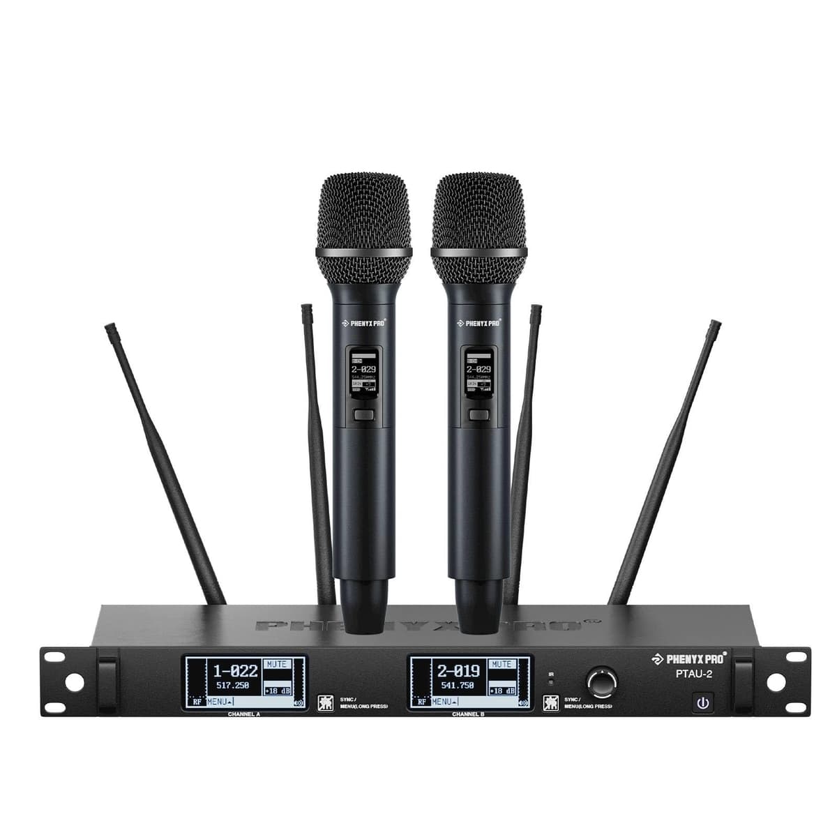 Phenyx Pro PTAU-2 Sistema de micrófono inalámbrico dual con micrófonos dinámicos y analizadora de espectro