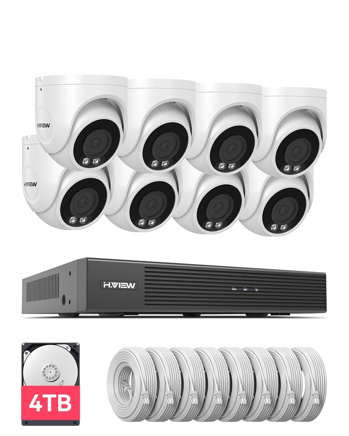 H.VIEW Sistema de Cámaras de Seguridad 8MP con Disco Duro 4TB, Sistema POE de 8 Cámaras de Seguridad 4K para Exteriores, 8 Cámaras IP Cableadas de 8MP con Audio Bidireccional, Detección Humana por IA, Sistema de Cámaras para Seguridad del Hogar US88800S6-4TB