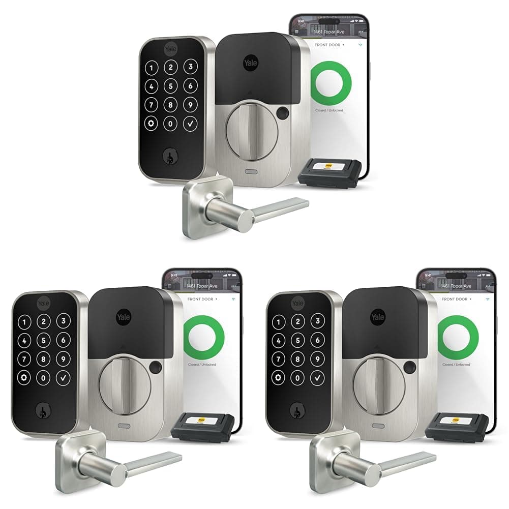 Yale Assure Lock 2 Touchscreen con Wi-Fi y palanca Valdosta en Satin Nickel, pack de 3 B-YRD420-WF1-VL-619