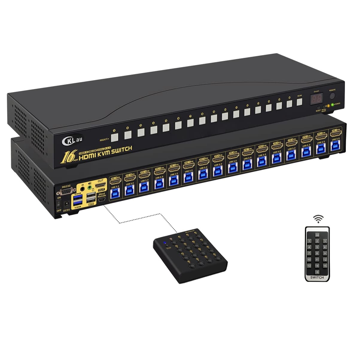 CKLau KVM HDMI 16 puertos Rack Mount USB 3.0 4K60Hz con audio y hubs USB 3.0 KVM Switch