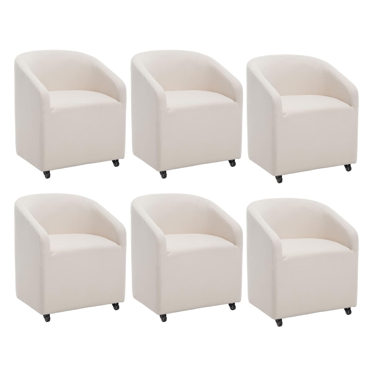 BESTANO Set de 6 sillas tapizadas modernas con ruedas giratorias, respaldo tipo barril, beige BESTANO-MCSC