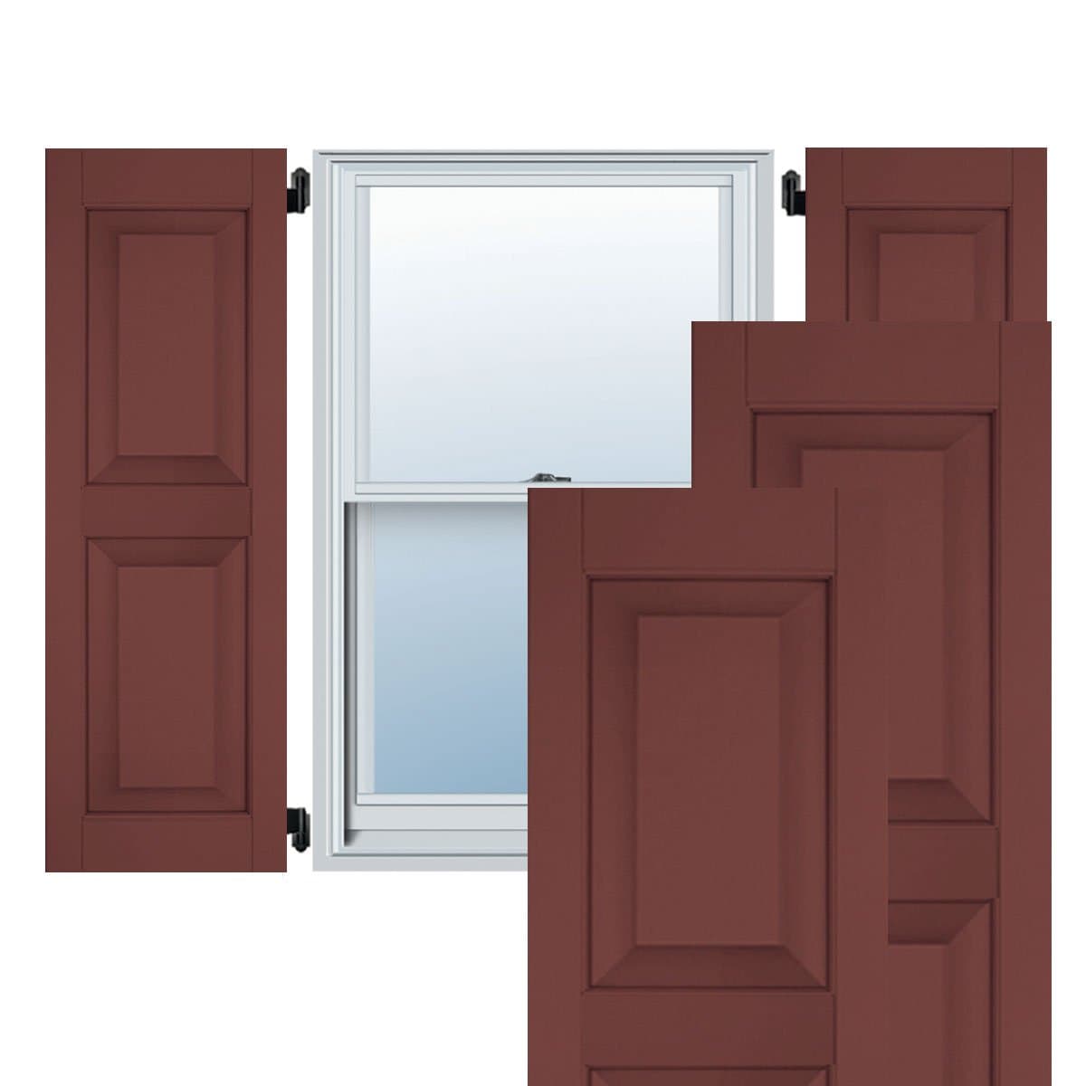 Ekena Millwork RWR18X036CRM postigos exteriores de madera maciza caoba Sapele con panel elevado (por par), 18" x 36", Cottage Red