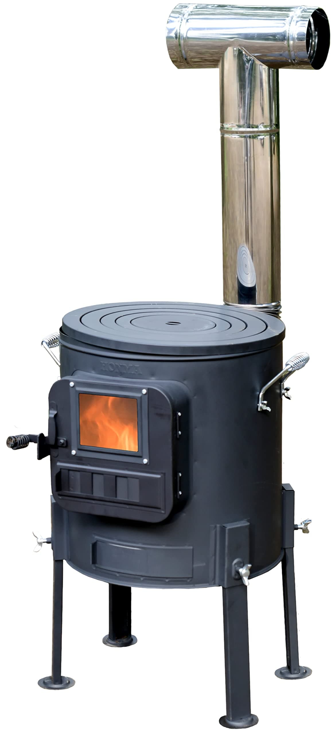 Honma Seisakusyo RS-41A Estufa de Leña de Alto Perfil con Chimenea Acero Inoxidable Negra