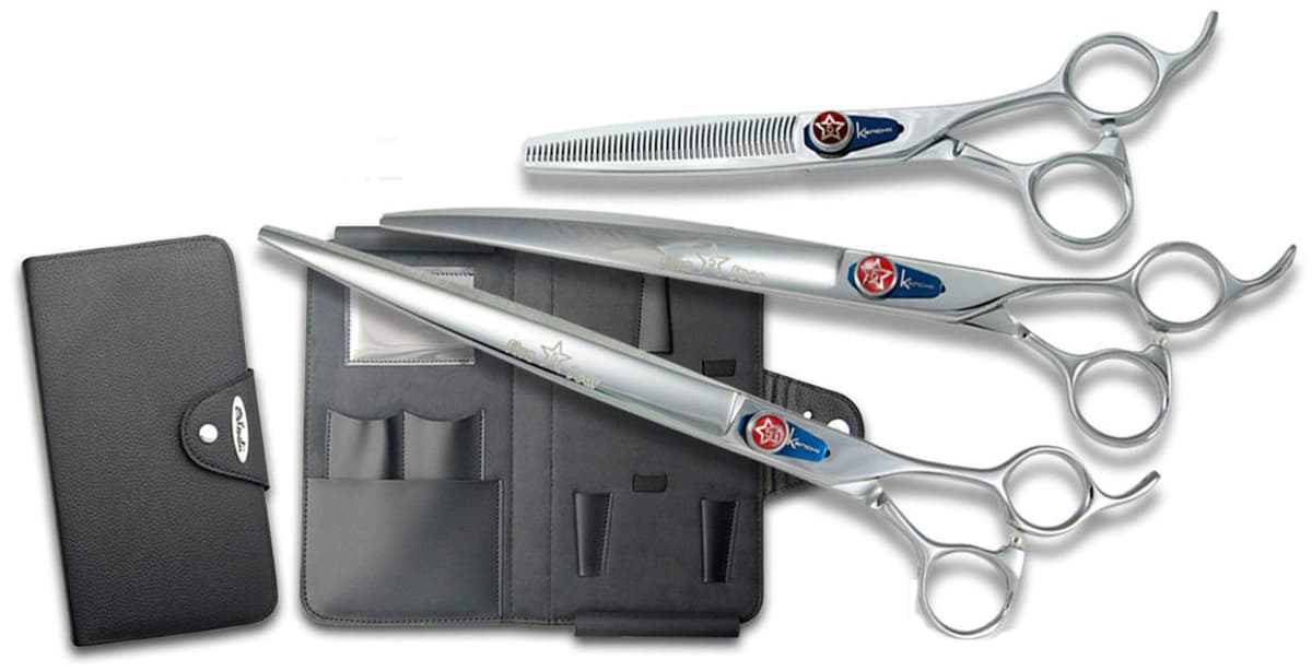 Tijeras de Peluquería Profesional Kenchii Five Star Offset para Perros, Set de 9 Pulgadas con Estuche