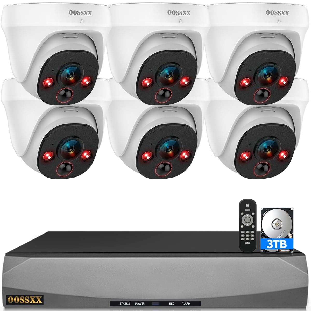 OOSSXX (4K Ultra y Ángulo Amplio 130°) Sistema de Cámaras de Seguridad Exteriores Cableadas Dome PoE IP para Videovigilancia Audio Bidireccional Cámaras de Seguridad 8MP para el Hogar PIR & Smart AI Two-Way Detected