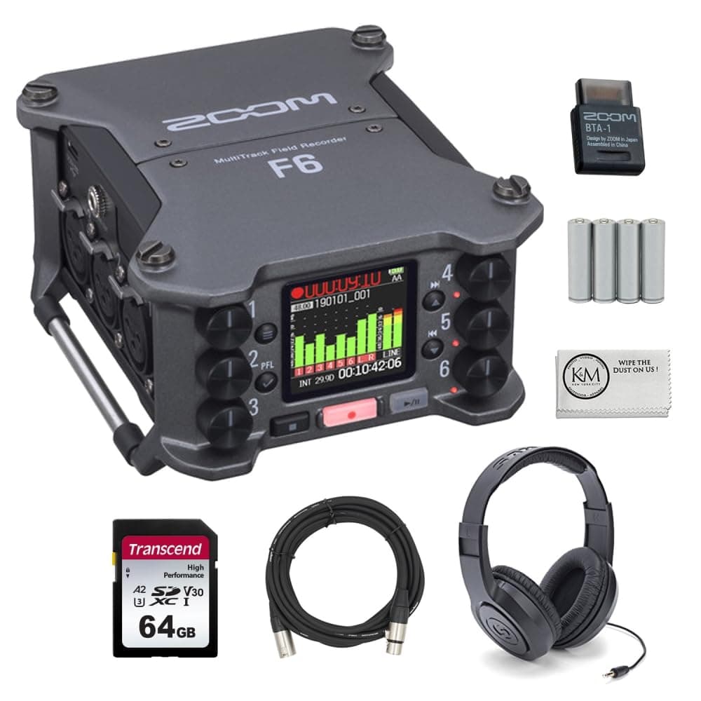 Zoom F6 Multitrack Field Recorder + BTA-1 Bluetooth + 64GB + Accesorios Kit 7 Piezas