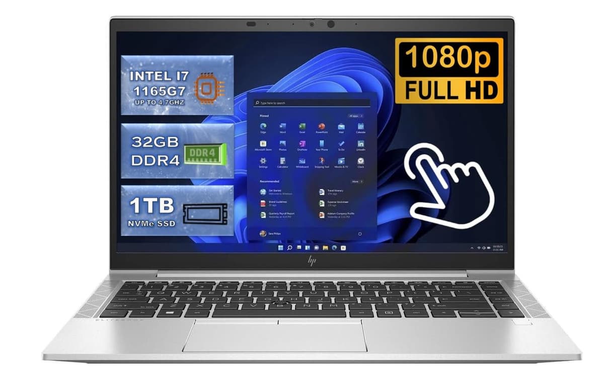 HP EliteBook 840 G8 14" 1920 x 1080 Full HD táctil para hogar y oficina, Intel i7-1165G7 de 4 núcleos, 32 GB RAM, 1 TB NVMe SSD, Intel Iris Xe, lector de huellas, Windows 11 Pro (reacondicionado)