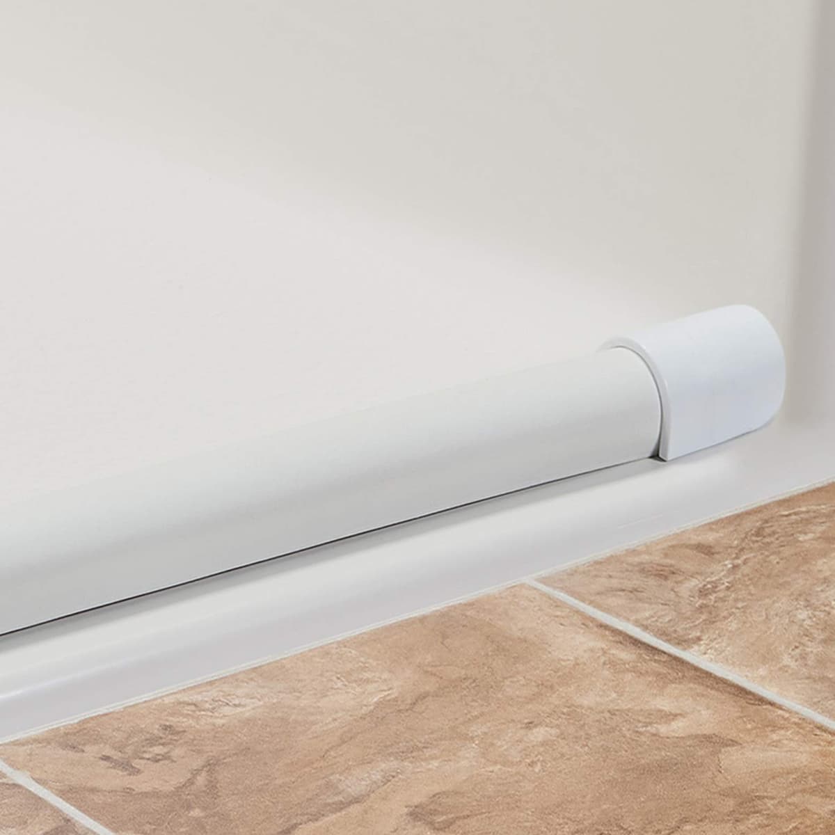 Grab Bar Specialists Collapsible Shower Dam 100 ft - Barrera umbral plegable para duchas sin borde, EPDM blanco, 90° end caps LAUR-100-DEG