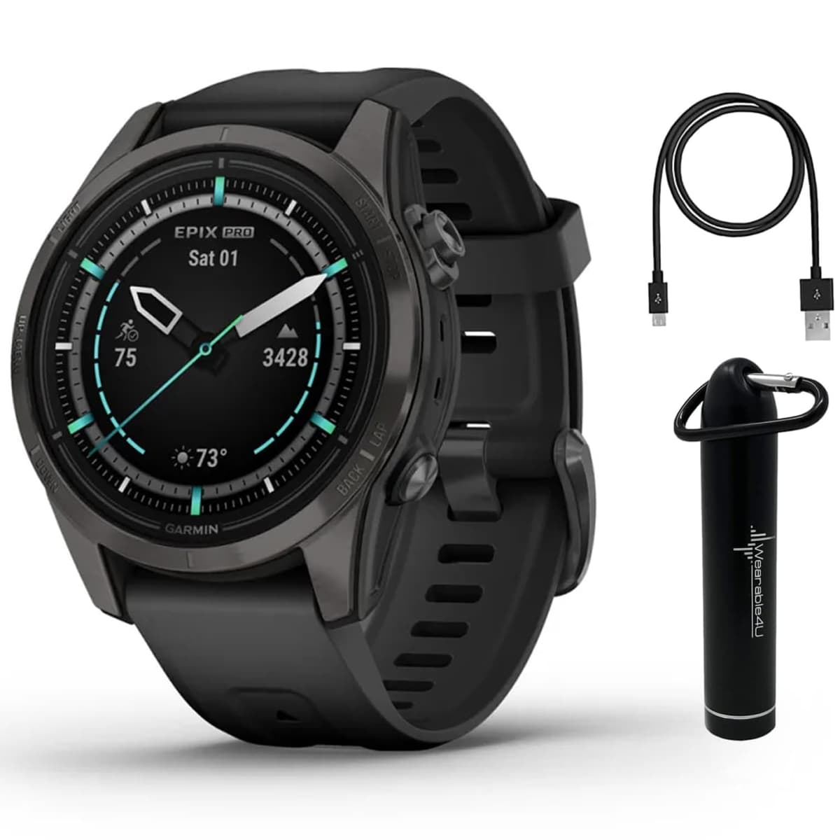 Wearable4U Garmin Epix Pro Gen 2 Sapphire 42 mm Titanium Smartwatch AMOLED Hasta 10 días Batería + Bundle wa001
