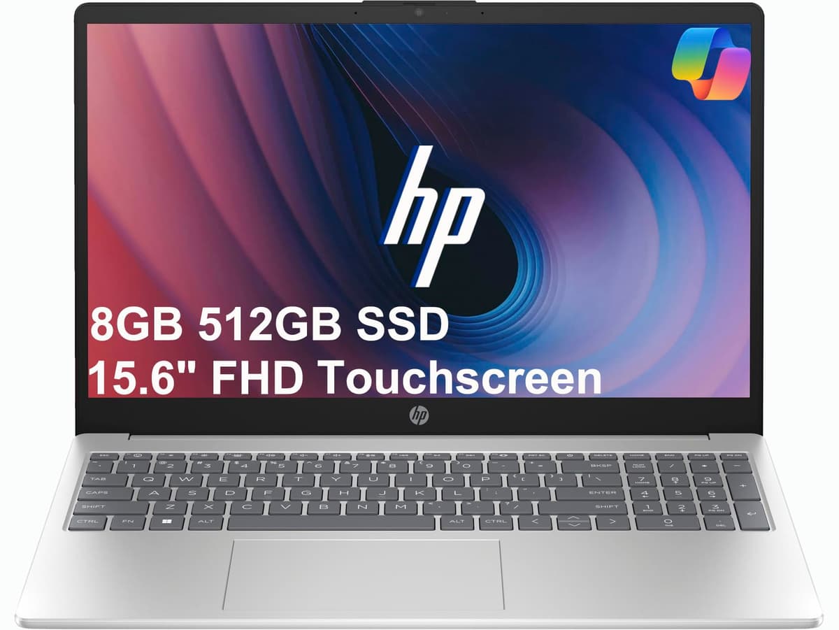 ist computers HP 15 Pantalla táctil (Intel Core i5-1334U (> i7-1255U), 8GB RAM, 512GB SSD) Pantalla FHD para empresas, estudiantes y hogar, batería de 10 horas, cámara web, Wi-Fi 6, teclado numérico, carga rápida, Windows 11 Pro Laptop 15