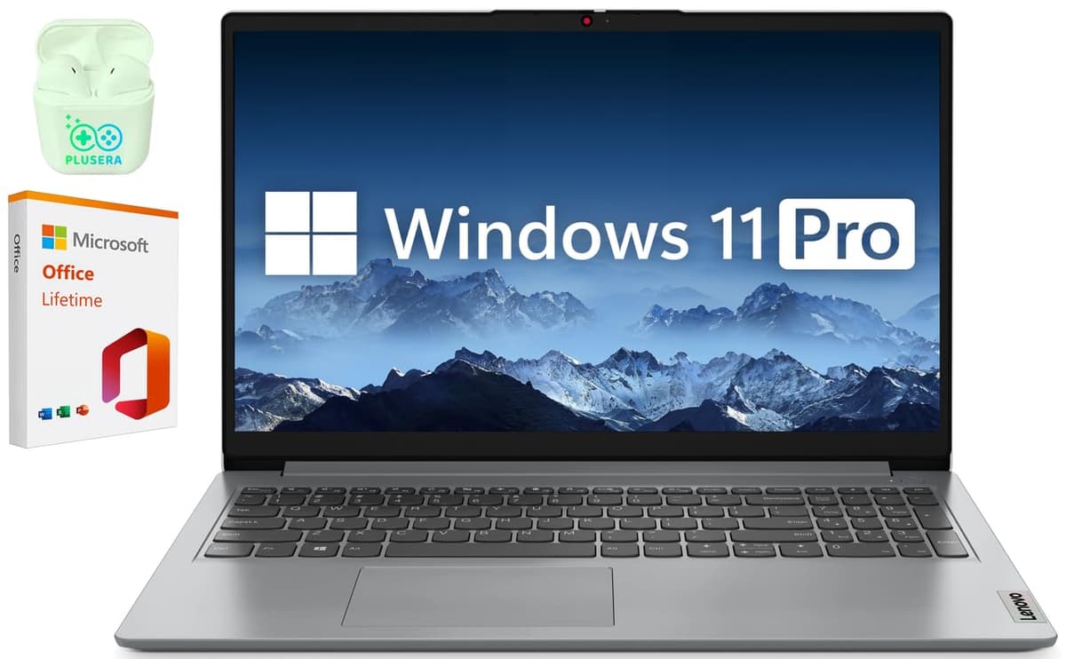 Lenovo Laptop IdeaPad Essential 15.6", Windows 11 Pro con Suite de Microsoft Office de por Vida, Procesador Intel Dual Core, Auriculares PLUSERA (Intel Dual-Core, 20 GB RAM | 1 TB SSD + 128 GB eMMC) Lenovo 15