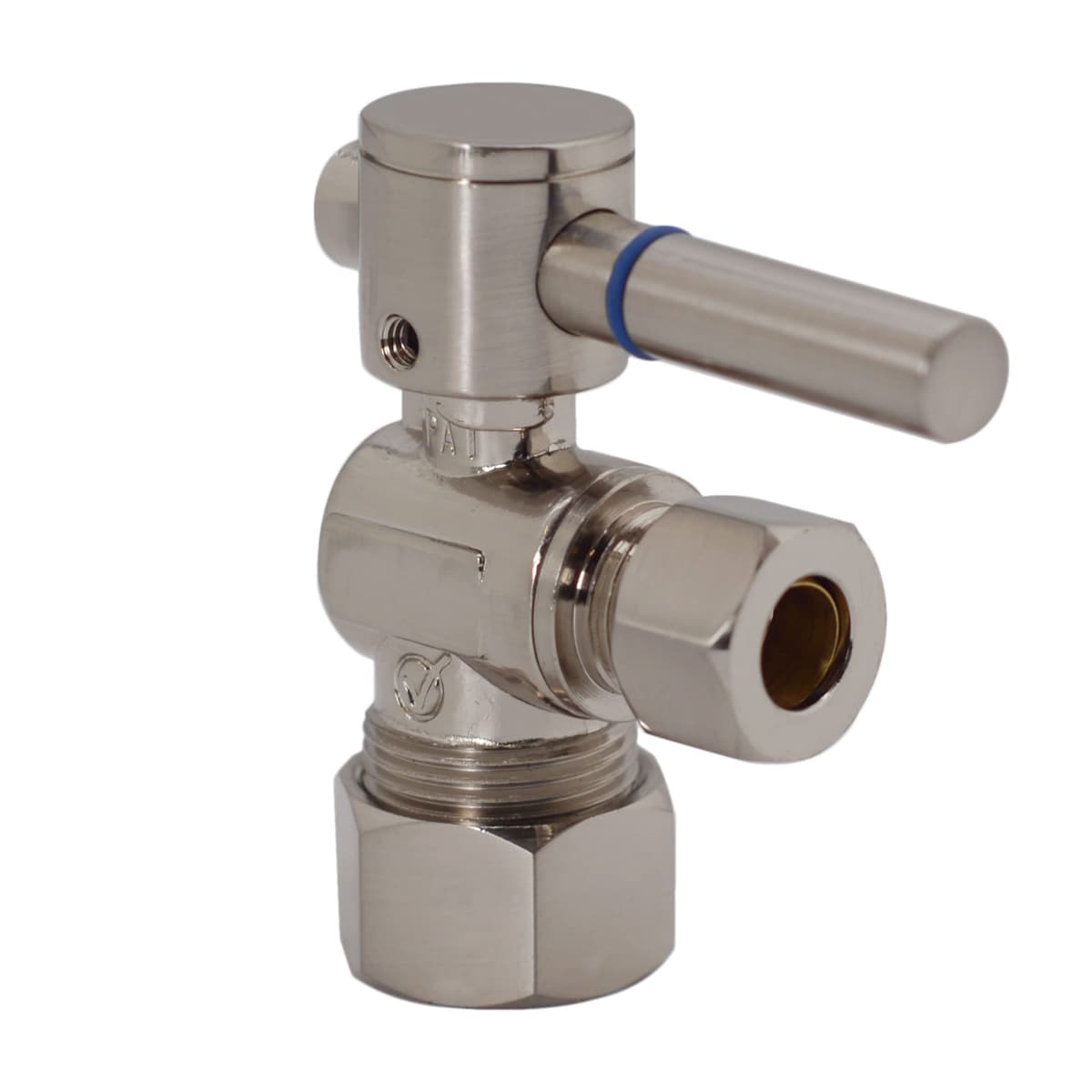 Westbrass D105BL-100-07 Válvula angular de cierre con manija palanca 1/4 giro, 5/8" OD x 3/8" OD, Níquel satinado (paquete de 100)