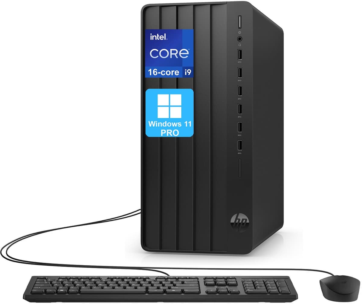 HP Pro Tower 290 G9 Computadora de Escritorio, 2 Puertos para Monitores (HDMI + VGA), WiFi, RJ-45, Teclado y Mouse con Cable, Windows 11 Pro (Intel Core i9-12900K de 16 núcleos, 64 GB RAM | 1 TB SSD)