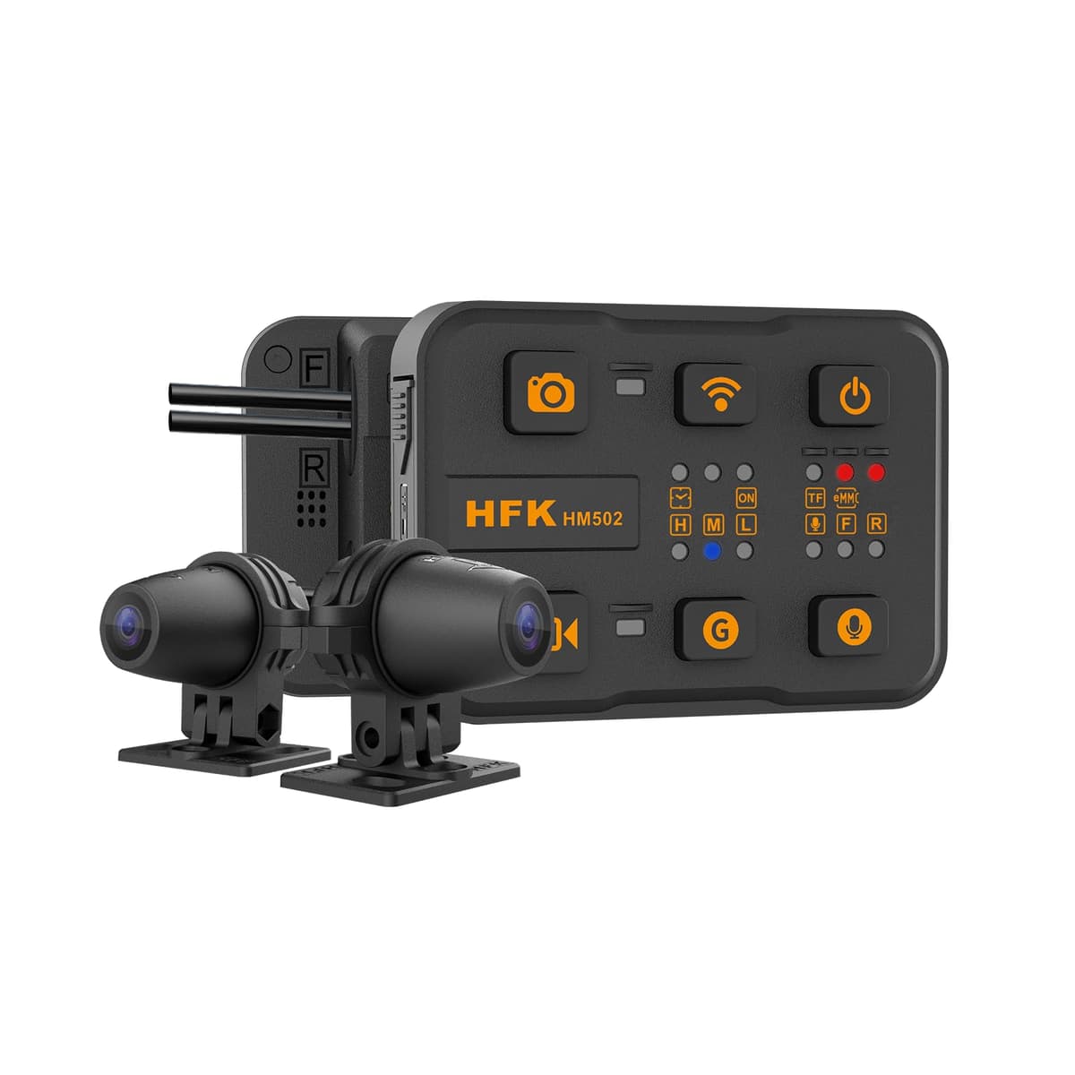 Dash Cam para Moto HFK HM502 Dual 1080P, IP67,5G WiFi, 150° Frente y Tras, 128GB eMMC