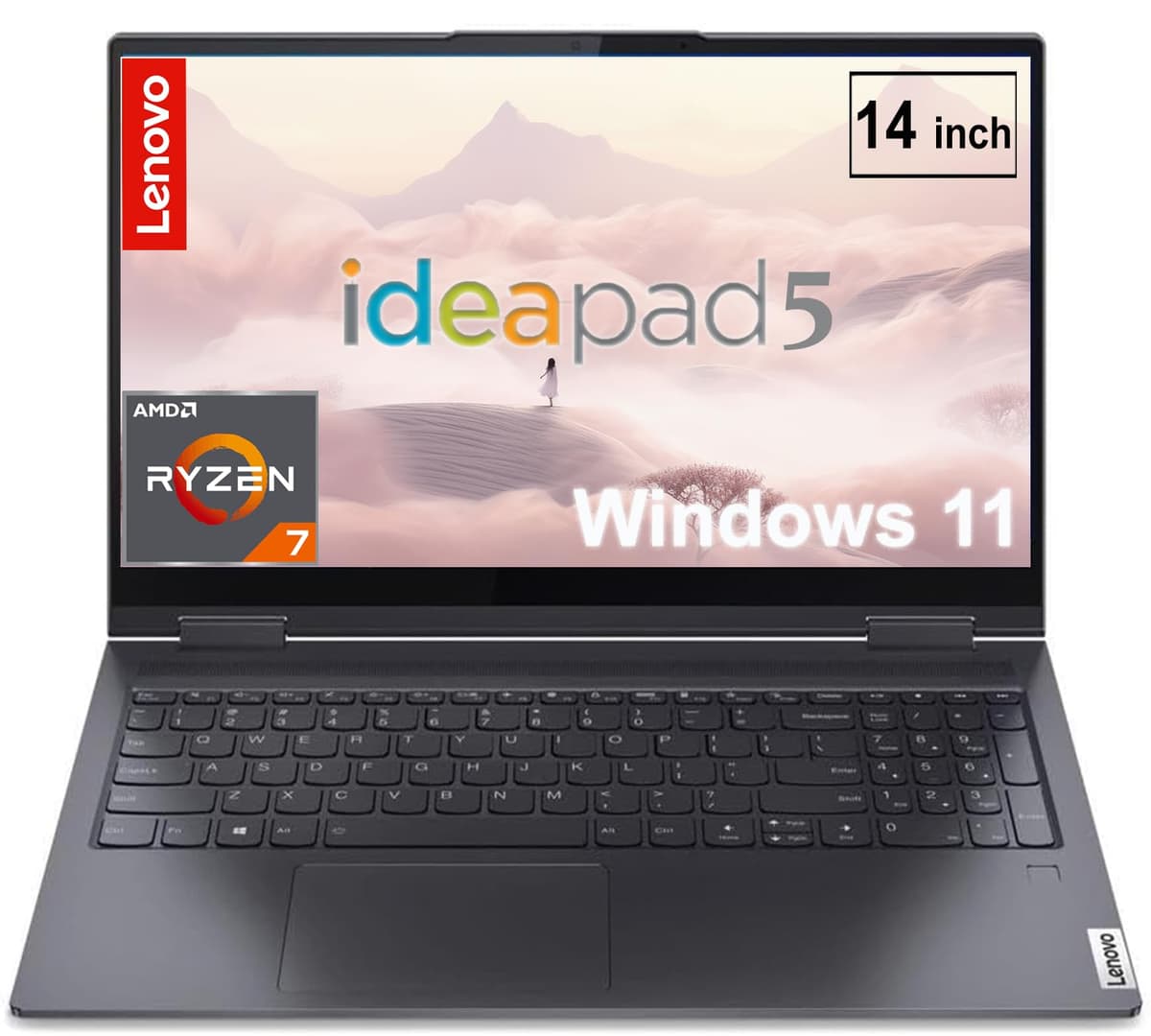 Lenovo IdeaPad 5 Laptop táctil de 14 pulgadas | Teclado retroiluminado, Lector de huellas | AMD Ryzen 7 5700U, CPU de 8 núcleos | 8 GB RAM, 512 GB SSD NVMe | Windows 11 | Gris grafito | WiFi 6 | Cámara HD 720p 00UEUS