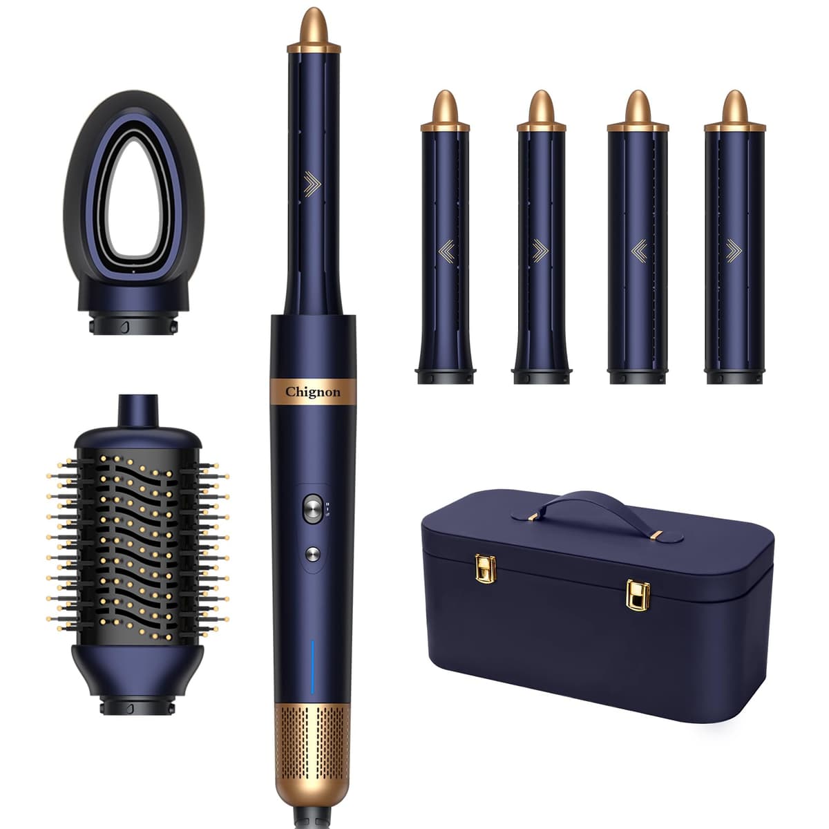 BRIRILINE Chignon Cepillo secador 6 en 1 - Hot air brush con rizadores automáticos, cerámica, 1300 W (azul) C06