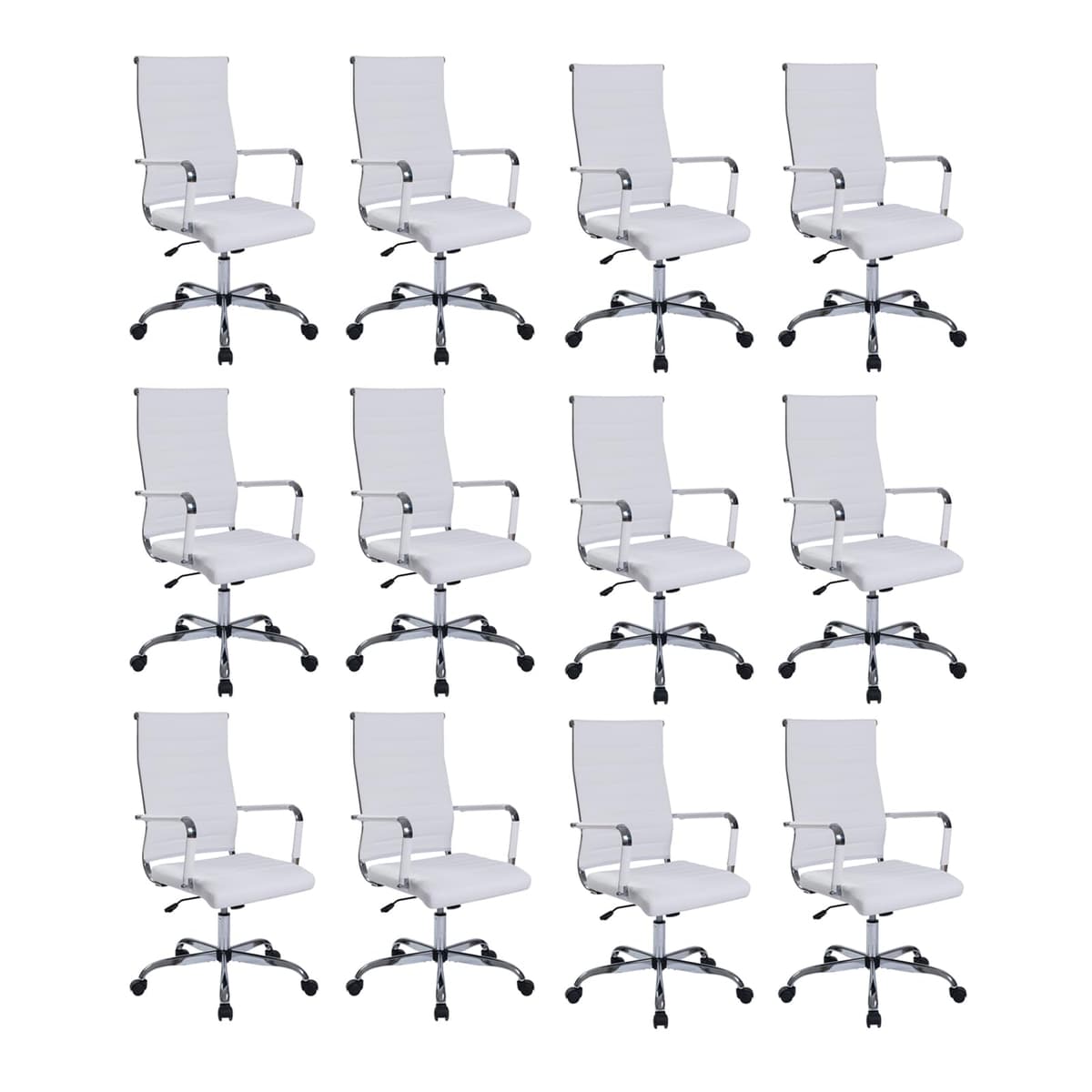 Walmokid Sillas de oficina ergonómicas blancas, juego de 12 - respaldo alto ribeteado, giratorias con ruedas, asiento ajustable USBO4646