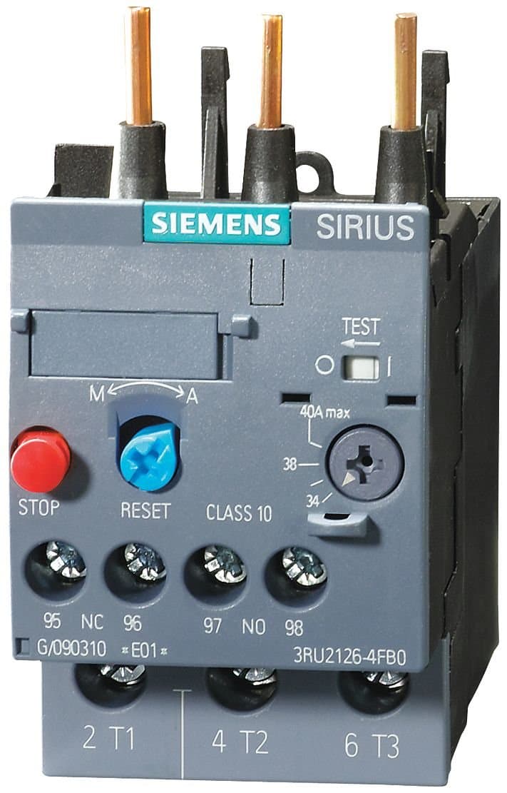 Siemens 3RB21434UB0 Relé térmico sólido 12.5-50A, conexión por tornillo, auxiliar en lado de corriente, contactos 1NO+1NC