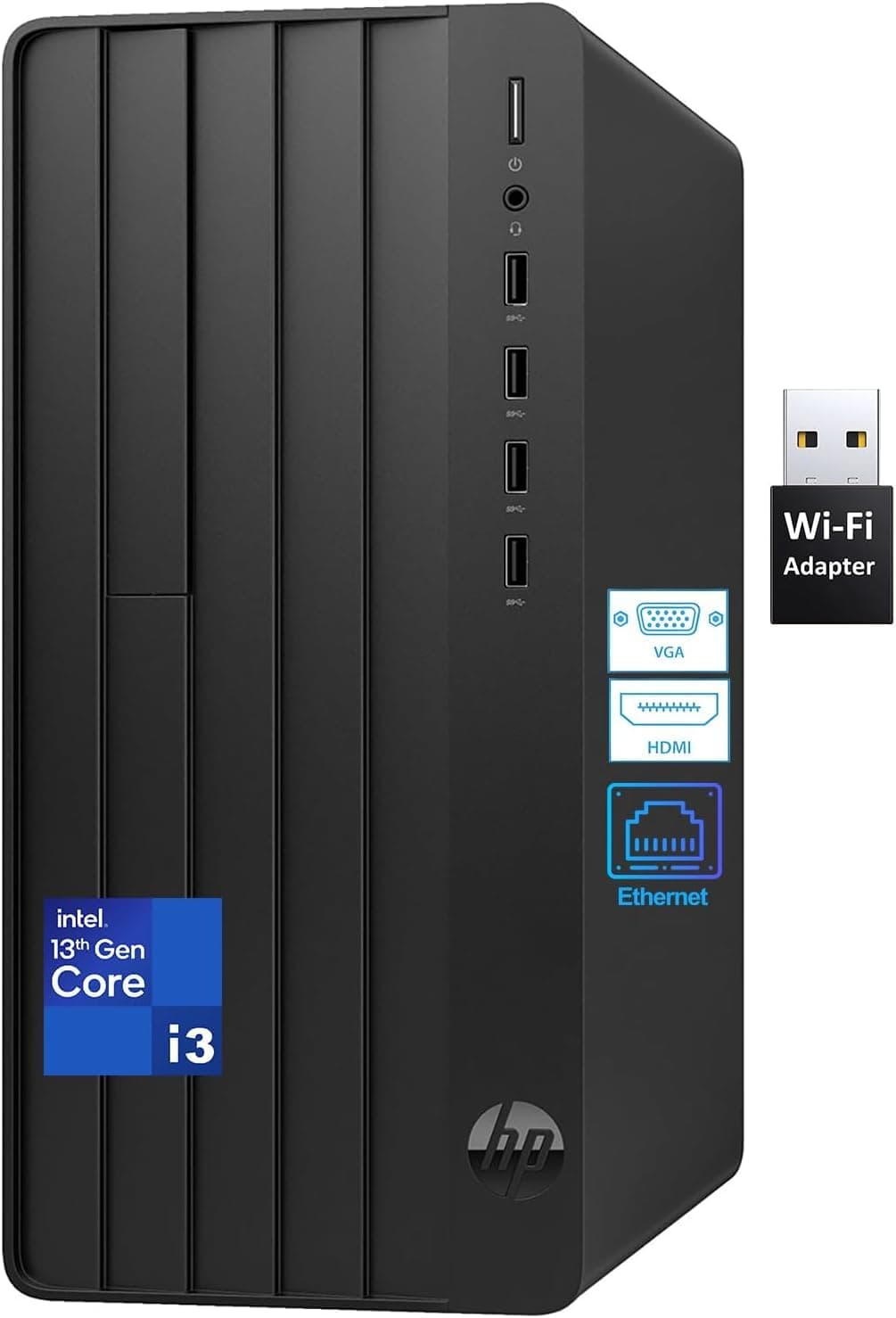 Torre de Computadora de Escritorio HP para Hogar, Estudiante y Negocios, Procesador Intel de 13.ª Gen Quad-Core, 16 GB RAM DDR4, SSD PCIe de 256 GB, Adaptador Wi-Fi, VGA, RJ-45, HDMI, Teclado y Mouse, Windows 11 Home Pro Tower 290 G9