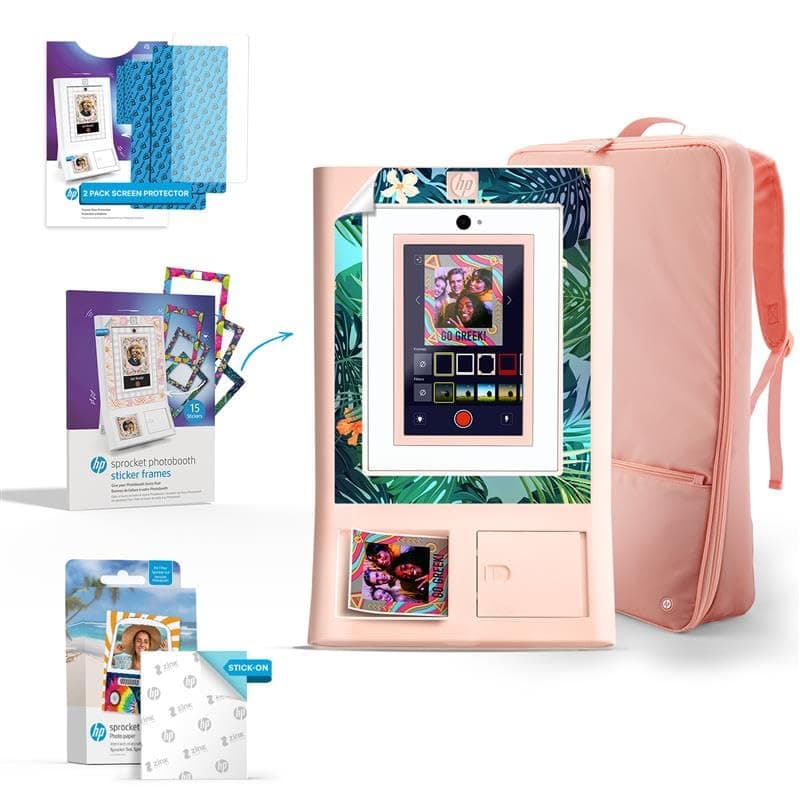HP Sprocket Photo Booth Máquina de fotos instantáneas (Rosa) Gift Bundle + 110 hojas ZINK y accesorios AMZHPSPPBK2P