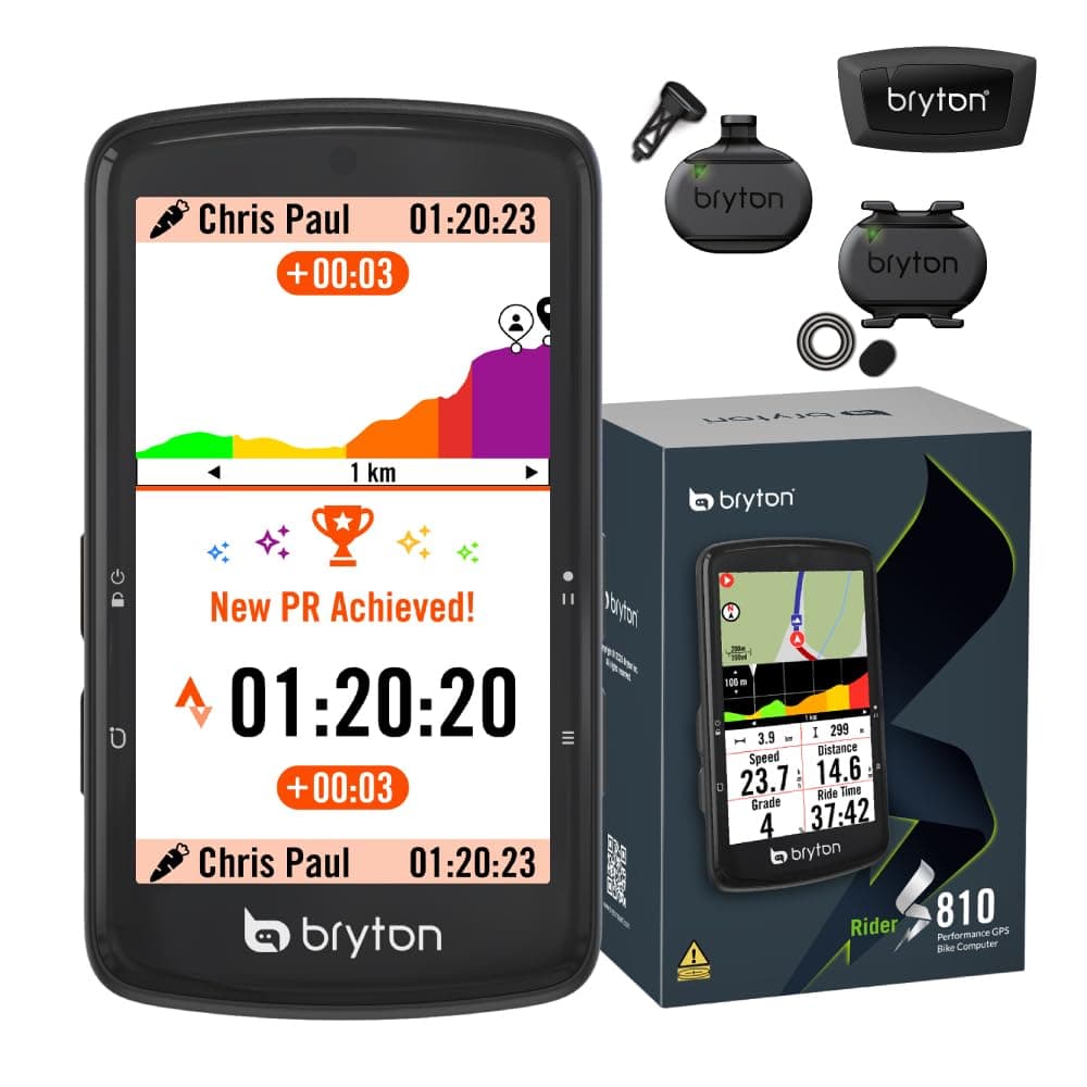 Bryton Rider S810 Computadora para Bicicleta/Ciclismo con GPS y Pantalla Táctil a Color de 3.5 Pulgadas, 50H de Batería, Mapas y Navegación sin Conexión, Advanced Climb Challenge 2.0, Seguimiento en Vivo (Rider S810T (Paquete con Sensores))