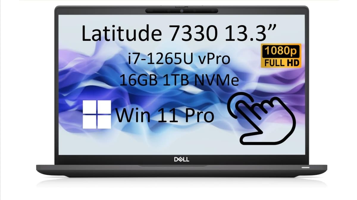 Dell Latitude 7330 7000 13.3" FHD táctil (Intel Core i7-1265U vPro de 12.ª gen, 16 GB RAM, 1 TB NVMe SSD) Laptop empresarial, cámara IR, teclado retroiluminado, Thunderbolt 4, Windows 11 Pro (reacondicionado)