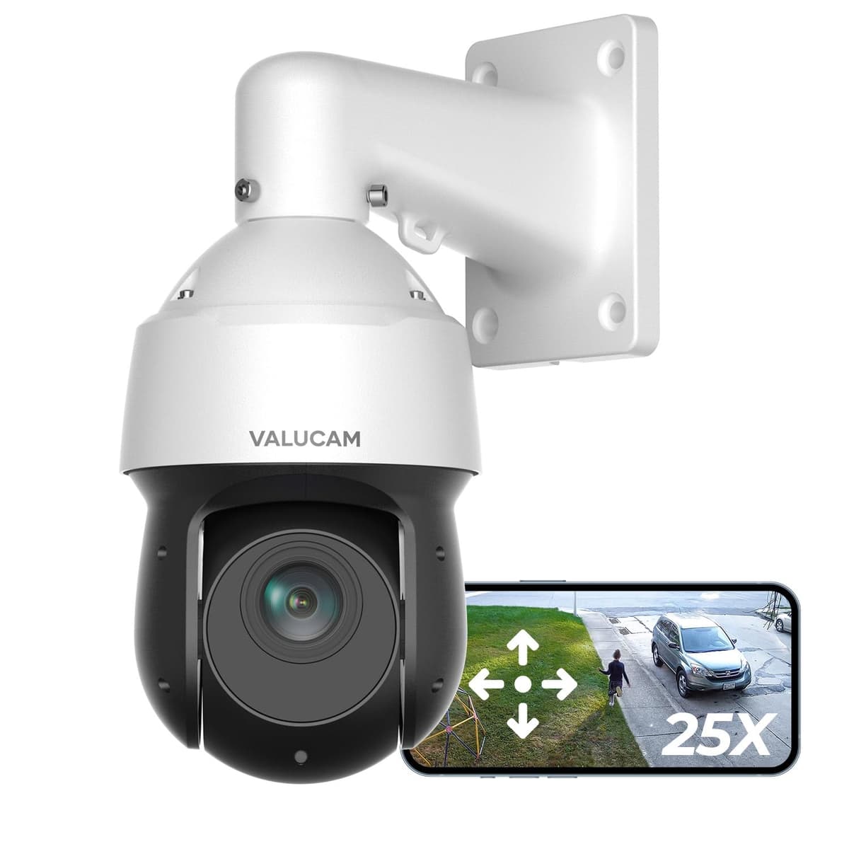 VALUCAM Cámara Domo PTZ 4K PoE IP de Alta Velocidad para Exteriores - Zoom Óptico 25x (5-125mm), PFA Auto Tracking, IVS Detección de Rostros, SMD4.0, Sensor STARVIS 1/2.8'' - Visión Nocturna Starlight 0.005 lux, Quick Pick, IP66