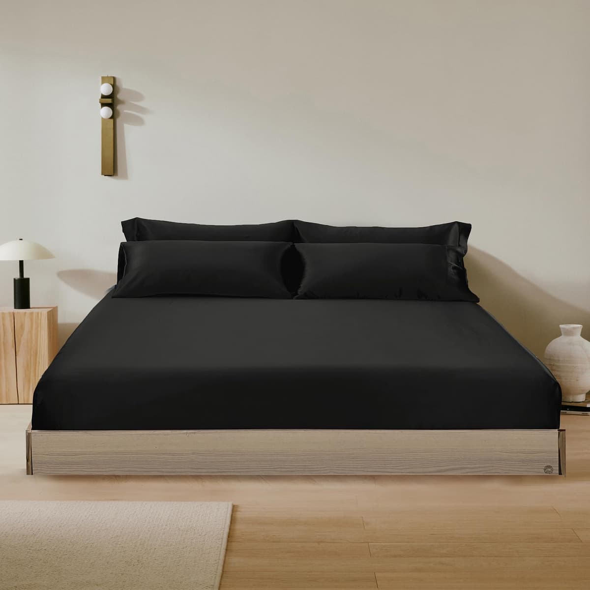 LILYSILK Juego 3 Piezas Sábanas Ajustables de Seda Mulberry 100% 6A (King, Negro) ASIN