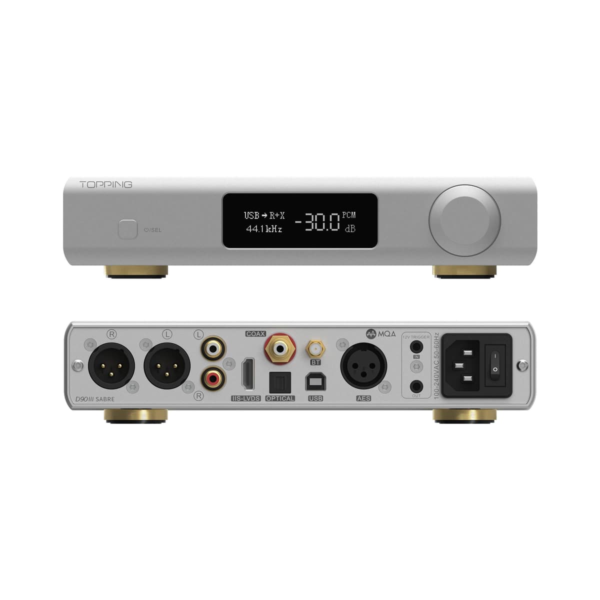 KGUSS Topping D90 III Sabre MQA HiFi DAC Balanceado ES9039SPROx2, Bluetooth 5.1, DSD512, PCM768kHz (Plata) TOPPING-D90 III SABRE-SILBER